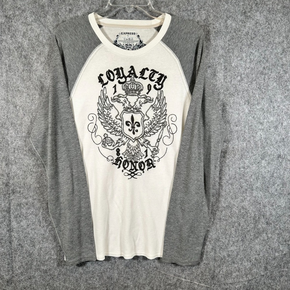 Vtg Y2k Express Thermal Cyber Goth Shirt Mens Large White Grunge Long Sleeve